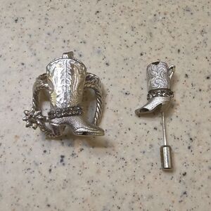 Silver Cowboy Boot Scarf Slider and Pin Set